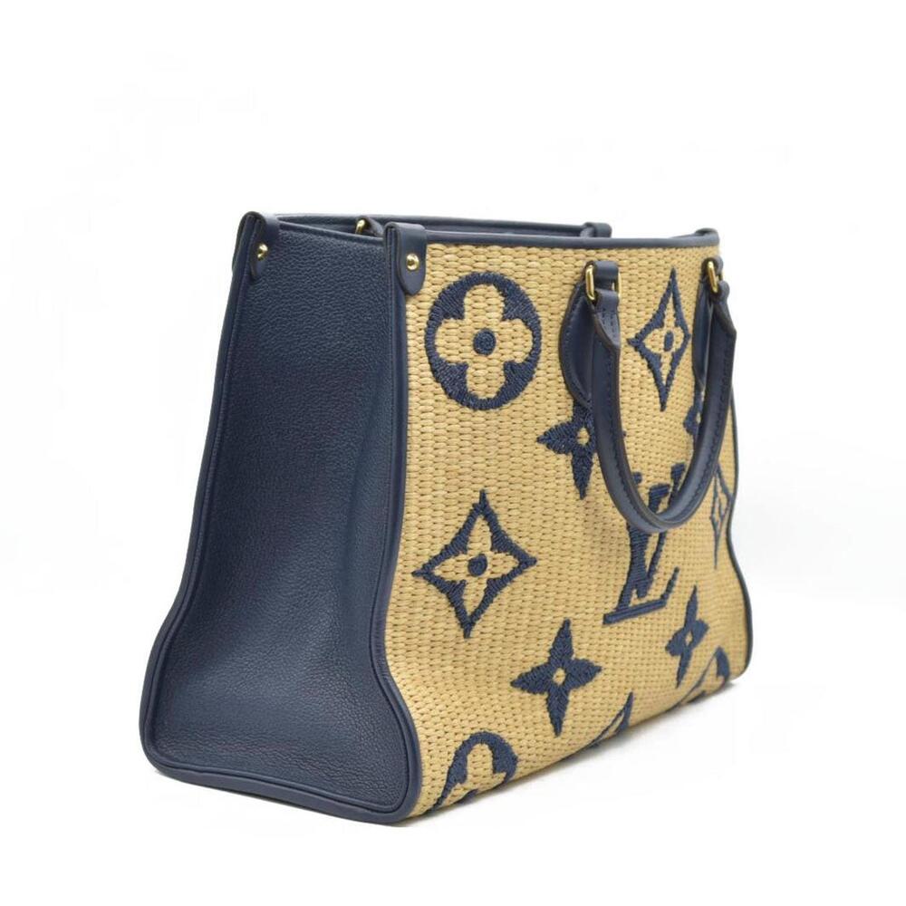 Louis Vuitton Raffia Calfskin Monogram Giant Onthego MM Blue - Picture 9 of 15